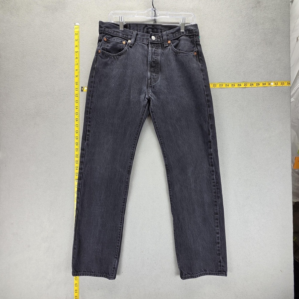 Levis 501 Jeans Mens Black Charcoal Wash Regular Straight Button Fly Fits 30x30